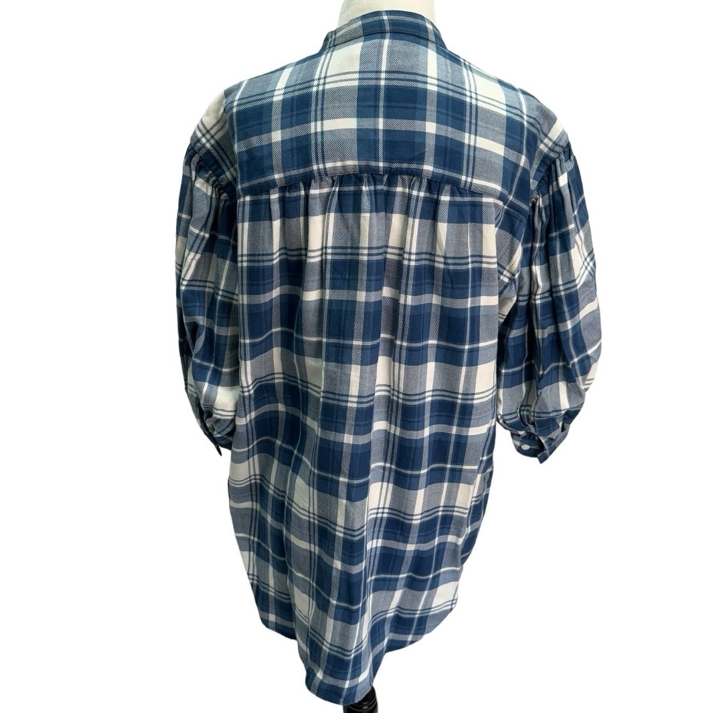 Polo Ralph Lauren Dian Blue Plaid Check Print Puff Sleeve Shirt Size M - Picture 8 of 12